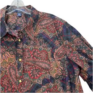 Chaps Plus Size 2X Mixed Paisley Print LS Button Up Shirt 100% Cotton Chic